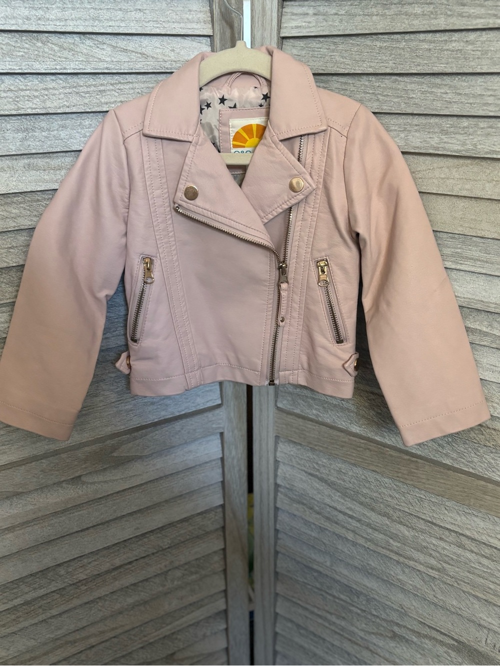 2T C&C California Pale Pink Girls Motorcycle Biker Jacket Gold Hardware/Zippers